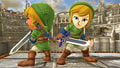 Mii Swordfighters wielding the Master Sword.