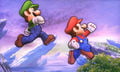 Jumping alongside Mario.