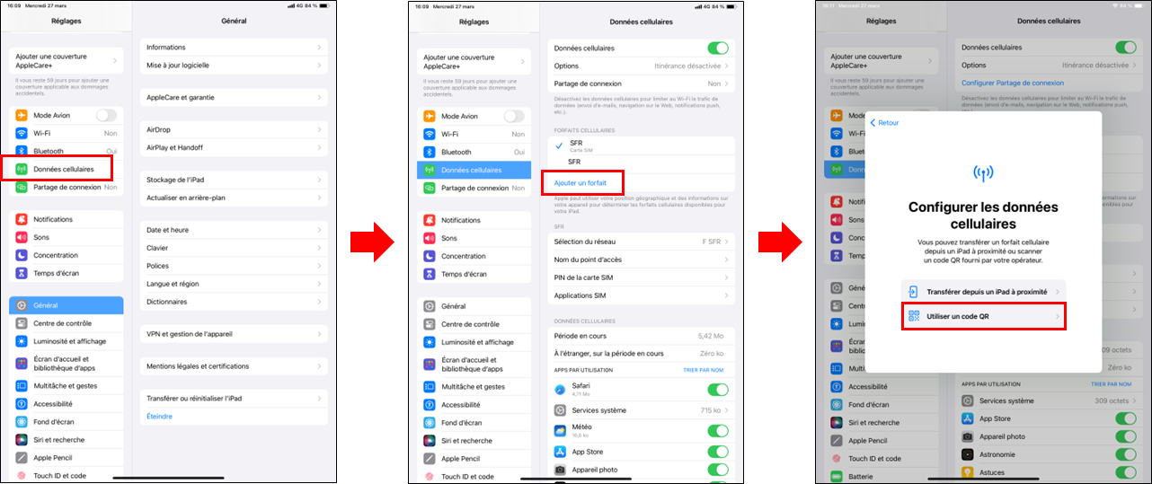 visuel présentant le parcours pour transformer sa carte SIM en eSIM sur un iPad