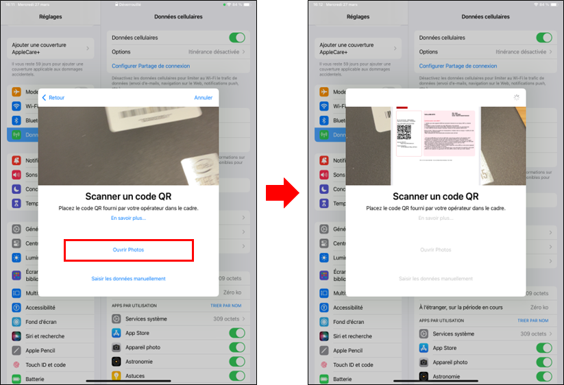 visuel présentant la suite du parcours pour transformer sa carte SIM en eSIM sur un iPad