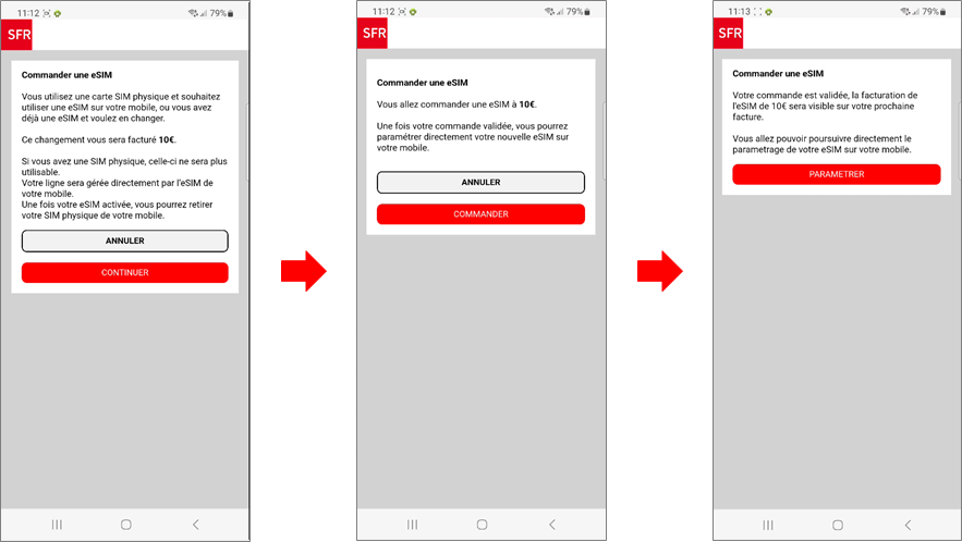 visuel présentant la suite du parcours pour transformer sa carte SIM en eSIM sur un Samsung