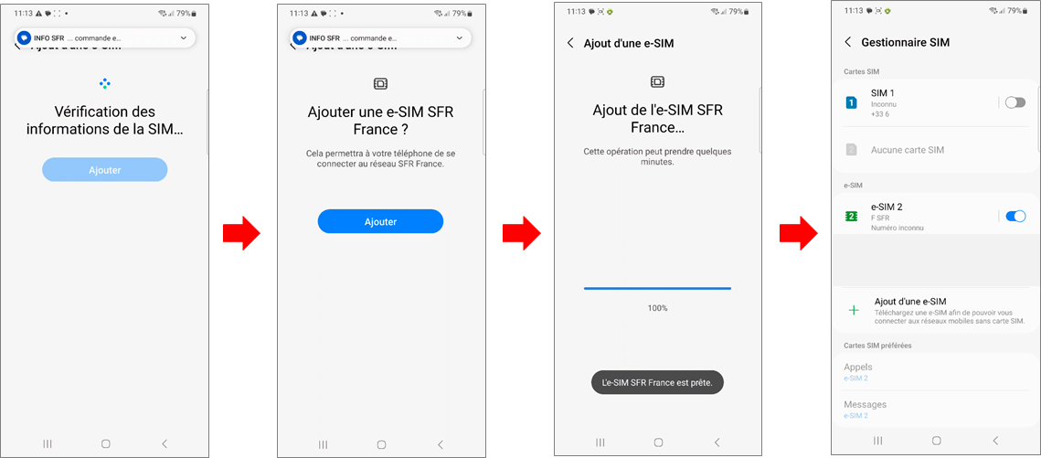 visuel présentant la suite du parcours pour transformer sa carte SIM en eSIM sur un Samsung