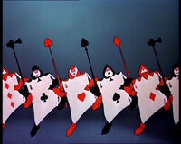 Card Soldiers marching as an introduction for the Queen of Hearts.