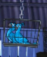 Blu (left) locked in a cage next to Jewel, in Smugglers' Den Level 30.