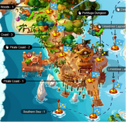 A fully-labelled map of Pirate Coast.