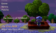 In-game history credits playing as player sits by the town tree