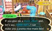 Cyrus given a clamshell and requesting a music album to make the music box