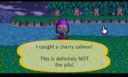 Catching a cherry salmon in City Folk.