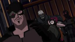 Deadshot along with King Shark, Harley Quinn, and Black Spider in Assault on Arkham.