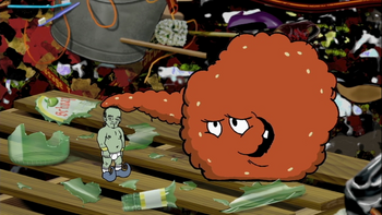 Meatwad next to Gene E. who was freed from liquor bottle