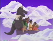 Barney and the Backyard Gang shown in the theme with the hand drawn background.