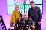 Carey Stinson, Nancy Jay, and Jeff Ayers in the Purple Tales Podcast studio.