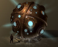 Concept art of Alexander's tank in a sphere shape.