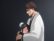 Aizen comforting a distraught Momo.