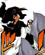 Yoruichi evades Byakuya while carrying Ichigo.