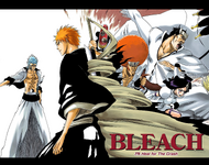 The color spread cover of chapter 278, featuring Ichigo, Grimmjow Jaegerjaquez, Aaroniero Arruruerie, and the Privaron Espada.