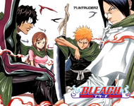 The color spread cover of chapter 71, featuring Ichigo, Uryū, Sado, and Orihime.