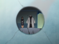 Mayuri blasts a hole into the wall while interrogating Ikkaku.