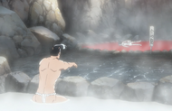 Kirinji throws Byakuya Kuchiki into the Blood Pond Hell.