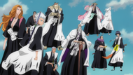 Chōjirō and the other captains and lieutenants gather in the Fake Karakura Town,