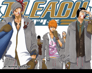 The color spread of chapter 301, featuring Ichigo, Uryū, Renji, Sado, and Ikkaku Madarame dressed as boxers.