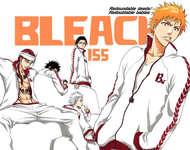 The color spread cover of chapter 155, featuring Ichigo, Hitsugaya, Uryū, Renji, and Shūhei Hisagi.