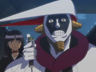 Mayuri using his explosive device alongside Nemu.