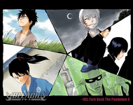 Mayuri, Suì-Fēng, Byakuya, Gin, and Hisagi on the cover of Chapter -103.