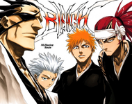 The color spread cover of chapter 143, featuring Ichigo, Renji, Kenpachi Zaraki, and Tōshirō Hitsugaya.