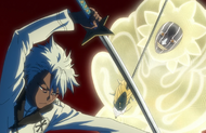 Hitsugaya blocks Mayuri's slash.