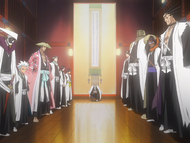 Aizen and the other captains assemble for a meeting.