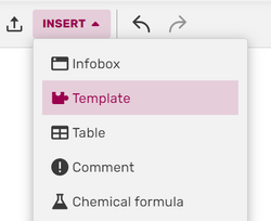 A user inserting a template, by clicking the "Insert" dropdown, then finding "templates"