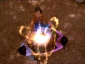 The Charmed Ones form a human Triquetra, reaching out to the Book. ("Witch Trial")