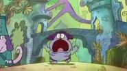 Chowder running away down the street in his underwear.