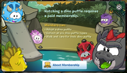 A membership popup when a non-member tries to hatch a Dinosaur Puffle egg