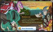 A membership popup when a non-member tries to transform into a dinosaur