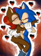 Sonic.EXE and Sally.EXE locked in a tender kiss.