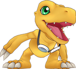 Agumon wearing Taichi "Tai" Kamiya's goggles