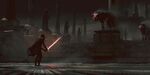 Kylo Ren fights a pack of wolves.