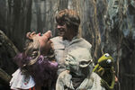 Mark Hamill and Yoda with Kermit the Frog and Miss Piggy on the set of Star Wars: The Empire Strikes Back.