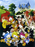 Huey, Dewey, and Louie as musketeers with Donald, by Giorgio Cavazzano.