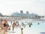 Disney Magic docked next to the Castaway Cay Family Beach