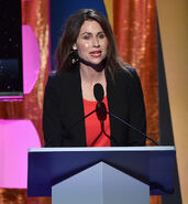 Minnie Driver speaks onstage during the 2018 Writers' Guild Awards.