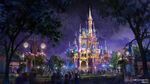 2021 Concept Art for a new look of Cinderella's Castle's Beacon of Magic at Night at the World's Most Magical Celebration in Walt Disney World's 50th Anniversary celebration.