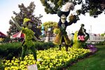 Peter Pan, Captain Hook, and Tick-Tock the Crocodile topiary