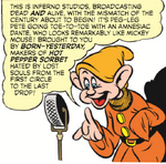 Dopey in a surprise speaking part as a fight announcer in Mickey's Inferno