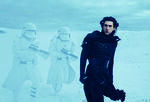 An unmasked Kylo and Snow Troopers.