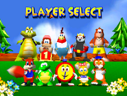 En el menú de selección de personajes de Diddy Kong Racing