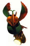 Artwork of Squawks carrying a lantern from the game Donkey Kong Country.