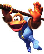 Artwork of Kiddy Kong climbing on a horizontal rope.